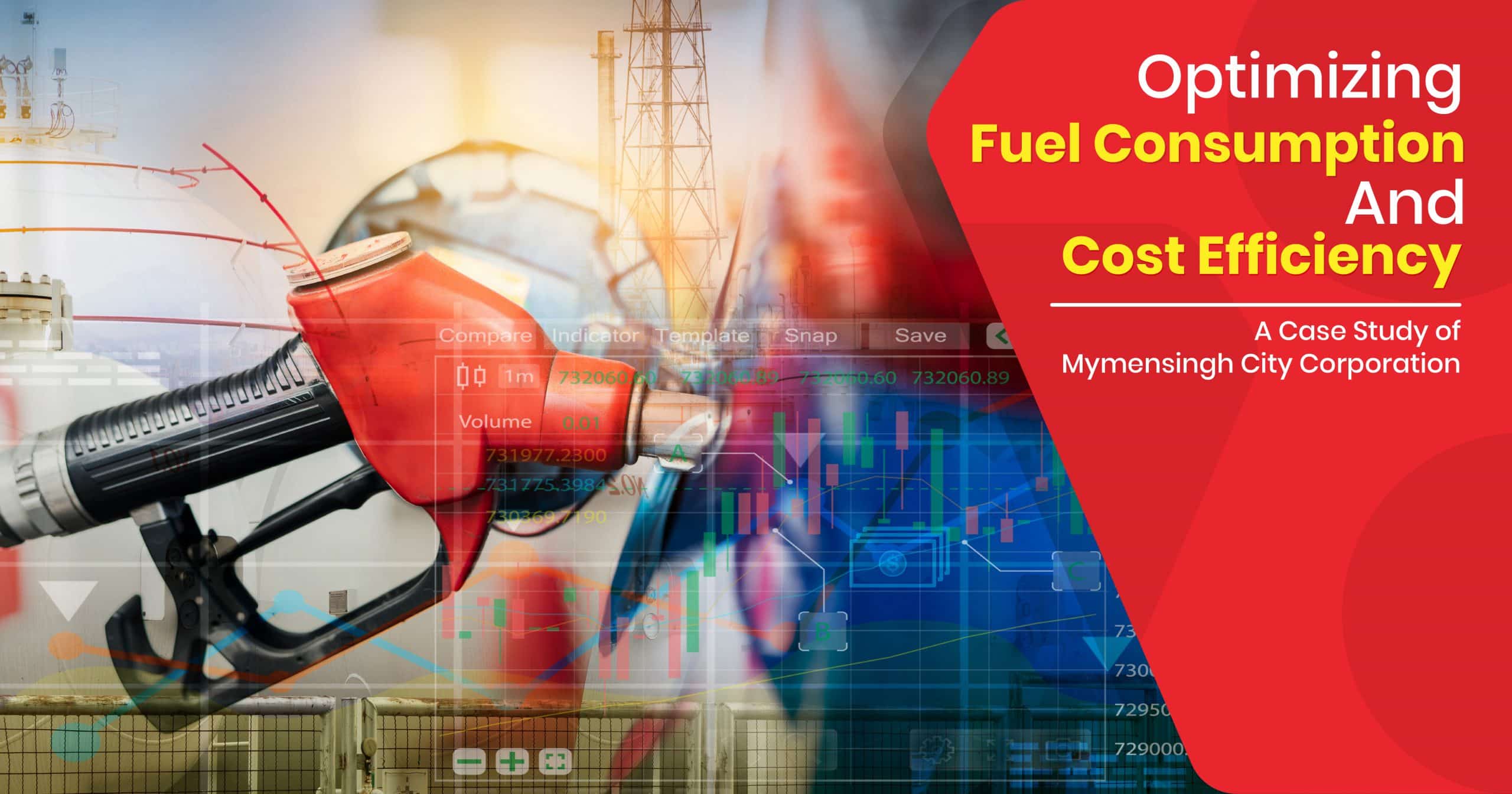 Fuel pump and digital graphs illustrating fuel consumption optimization.