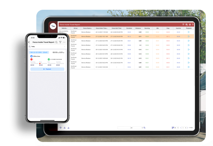Finder GPS Tracking System interface on tablet and smartphone devices.
