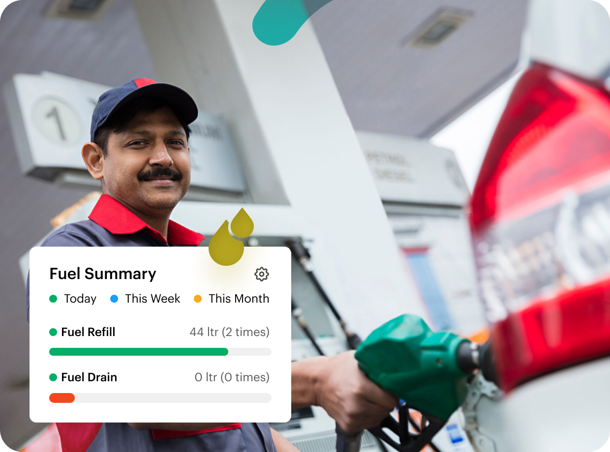 Finder GPS tracking system at fuel station with fuel data display.